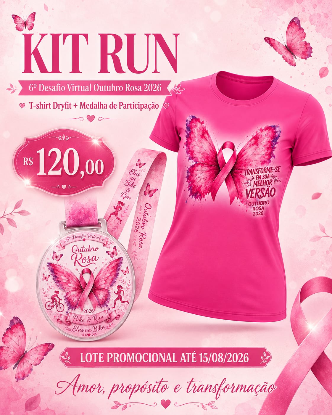 Kit Run — Camisa Dryfit + Medalha, R$ 120