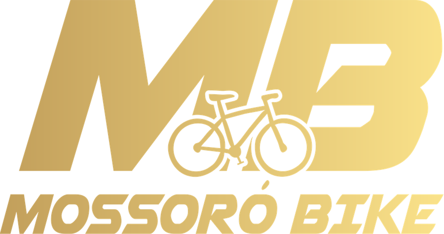 Logo Mossoró Bike na versão dourada sobre fundo escuro